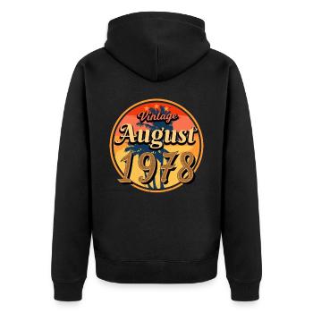 Baujahr 1978 Im August - Unisex Premium Bio Zip Hoodie - Schwarz - Hinten - Nico (187cm)