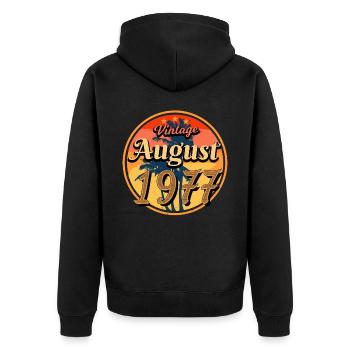Baujahr 1977 Im August - Unisex Premium Bio Zip Hoodie - Schwarz - Hinten - Nico (187cm)
