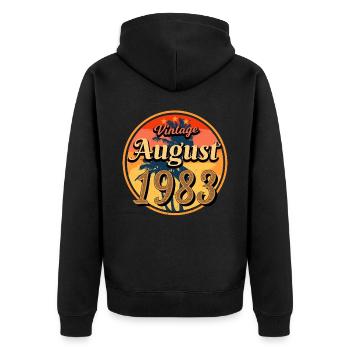 Geschenkidee Für August 1983 - Unisex Premium Bio Zip Hoodie - Schwarz - Hinten - Nico (187cm)