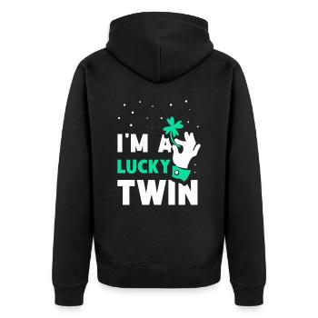 Ich Bin Ein Glücklicher Zwilling Irland Ire - Unisex Premium Bio Zip Hoodie - Schwarz - Hinten - Nico (187cm)