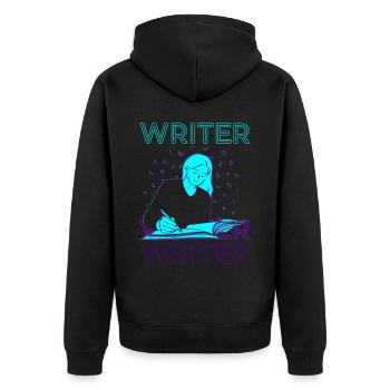 Autorin Autor Schreiben Retro - Unisex Premium Bio Zip Hoodie - Schwarz - Hinten - Nico (187cm)