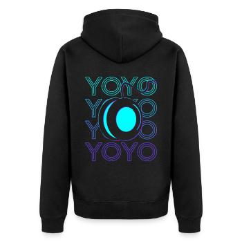 Yoyo-Spieler Retro - Unisex Premium Bio Zip Hoodie - Schwarz - Hinten - Nico (187cm)