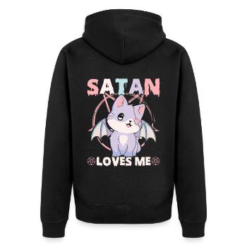 Lustiges Kult-Pastell-Goth-Katzen-Pentagramm - Unisex Premium Bio Zip Hoodie - Schwarz - Hinten - Nico (187cm)