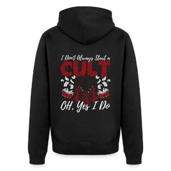 Funny Cult Occult - Unisex Premium Organic Zip Hoodie - black - Back - Nico (187cm)
