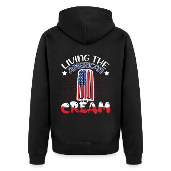 Living The American Cream | July 4 Shirt | Fourth - Unisex Premium Organic Zip Hoodie - black - Back - Nico (187cm)