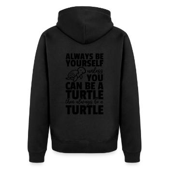 Turtle Lover - Sei immer du selbst, es sei denn du - Unisex Premium Bio Zip Hoodie - Schwarz - Hinten - Nico (187cm)