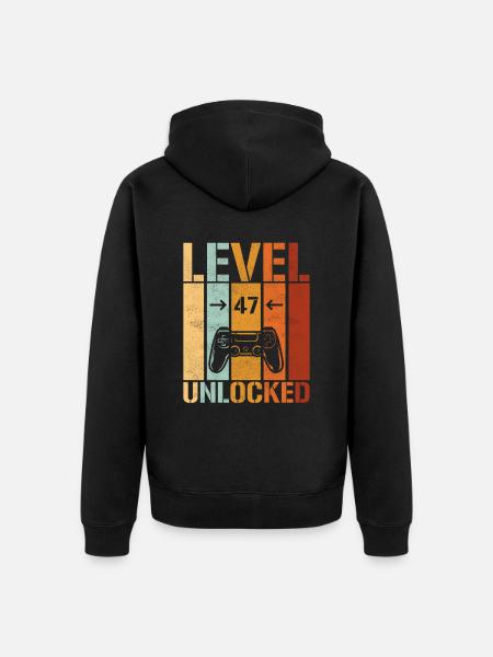 47th Birthday Level 47 unlocked - Unisex Premium Organic Zip Hoodie - black