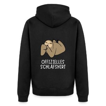 Offizielles Schlafshirt - Nachdenkliches Faultier - Unisex Premium Bio Zip Hoodie - Schwarz - Hinten - Nico (187cm)