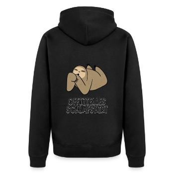 Offizielles Schlafshirt - Nachdenkliches Faultier - Unisex Premium Bio Zip Hoodie - Schwarz - Hinten - Nico (187cm)