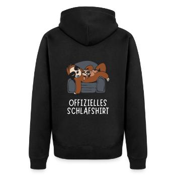 Offizielles Schlafshirt - Faultier Papa mit Kind - Unisex Premium Bio Zip Hoodie - Schwarz - Hinten - Nico (187cm)