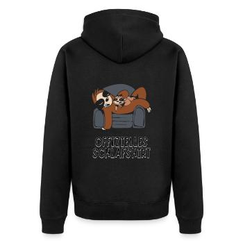 Offizielles Schlafshirt - Faultier Papa mit Kind - Unisex Premium Bio Zip Hoodie - Schwarz - Hinten - Nico (187cm)