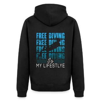 Freitaucher Freitauchen Tauchen Apnoe Geschenk - Unisex Premium Bio Zip Hoodie - Schwarz - Hinten - Nico (187cm)