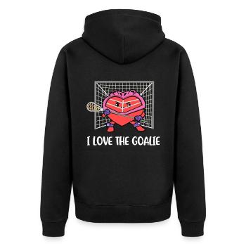I Love The Goalie Lacrosse Geschenk - Unisex Premium Bio Zip Hoodie - Schwarz - Hinten - Nico (187cm)