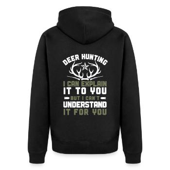 Buck Deer Hunting Hunter Vintage - Unisex Premium Bio Zip Hoodie - Schwarz - Hinten - Nico (187cm)