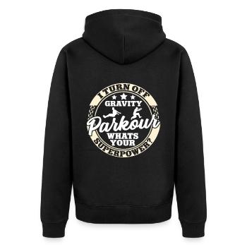 Parkour Freerunning Traceur - Unisex Premium Bio Zip Hoodie - Schwarz - Hinten - Nico (187cm)