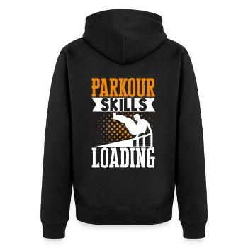 Parkour Freerunning Traceur - Unisex Premium Bio Zip Hoodie - Schwarz - Hinten - Nico (187cm)
