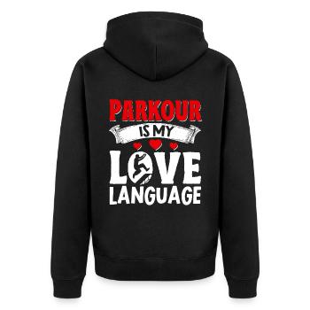 Parkour Freerunning Traceur - Unisex Premium Bio Zip Hoodie - Schwarz - Hinten - Nico (187cm)