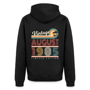 1985 Im August Geschenkidee - Unisex Premium Bio Zip Hoodie - Schwarz - Hinten - Nico (187cm)