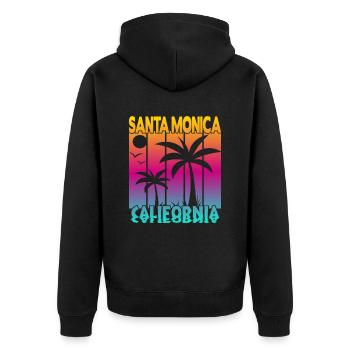 Santa Monica California Sonnenuntergang - Unisex Premium Bio Zip Hoodie - Schwarz - Hinten - Nico (187cm)