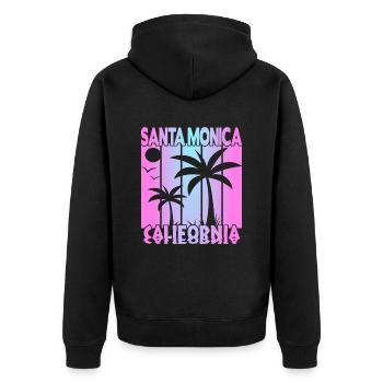 Santa Monica California Sonnenuntergang - Unisex Premium Bio Zip Hoodie - Schwarz - Hinten - Nico (187cm)