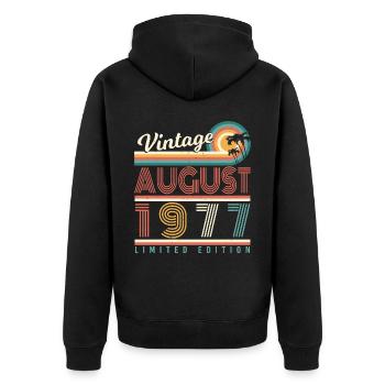 Geburtstagsgruss 1977 August - Unisex Premium Bio Zip Hoodie - Schwarz - Hinten - Nico (187cm)