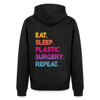 eat sleep plastic surgery repeat - Unisex Premium Bio Zip Hoodie - Schwarz - Hinten - Nico (187cm)