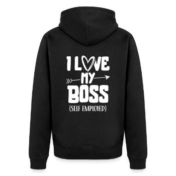 J’aime mon patron indépendant freelance - Veste à capuche bio Premium Unisexe - noir - Dos - Nico (187cm)