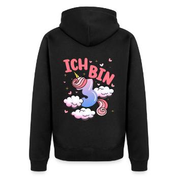 Ich Bin 3 Jahre Alt | Einhorn Thema | 3. - Unisex Premium Bio Zip Hoodie - Schwarz - Hinten - Nico (187cm)