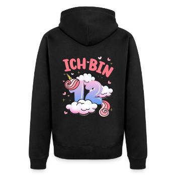 Ich Bin 12 Jahre Alt | Einhorn-thema | 12. - Unisex Premium Bio Zip Hoodie - Schwarz - Hinten - Nico (187cm)