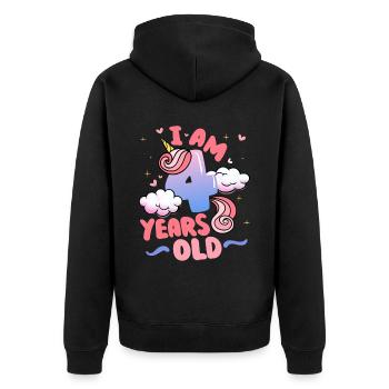 I am 4 years old | Unicorn theme | 4. - Unisex Premium Organic Zip Hoodie - black - Back - Nico (187cm)