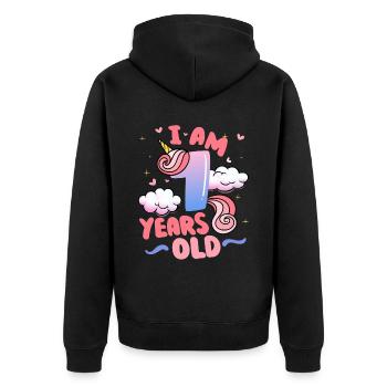 Ich Bin 10 Jahre Alt | Einhorn-thema | 7. - Unisex Premium Bio Zip Hoodie - Schwarz - Hinten - Nico (187cm)