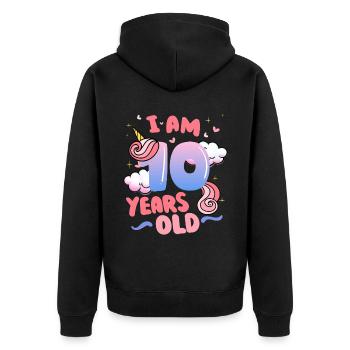 Ich Bin 10 Jahre Alt | Einhorn-thema | 10. - Unisex Premium Bio Zip Hoodie - Schwarz - Hinten - Nico (187cm)
