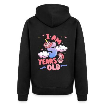 I am 5 years old | Unicorn theme | 5. - Unisex Premium Organic Zip Hoodie - black - Back - Nico (187cm)