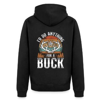 Buck Deer Hunting Hunter Pun - Unisex Premium Bio Zip Hoodie - Schwarz - Hinten - Nico (187cm)