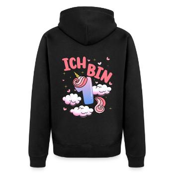 Ich Bin 1 Jahre Alt | Einhorn-thema | 1. - Unisex Premium Bio Zip Hoodie - Schwarz - Hinten - Nico (187cm)