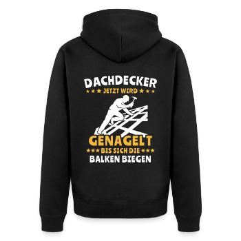 Dachdecker Dachspengler Dachdecken Dachklempner - Unisex Premium Bio Zip Hoodie - Schwarz - Hinten - Nico (187cm)