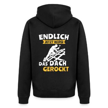 Dachdecker Dachspengler Dachdecken Dachklempner - Unisex Premium Bio Zip Hoodie - Schwarz - Hinten - Nico (187cm)