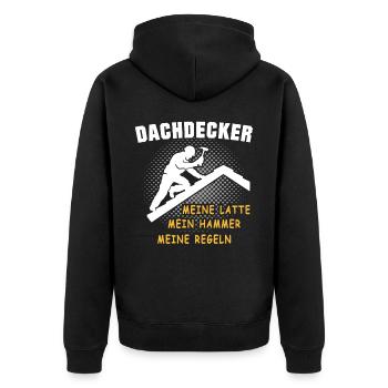Dachdecker Dachspengler Dachdecken Dachklempner - Unisex Premium Bio Zip Hoodie - Schwarz - Hinten - Nico (187cm)