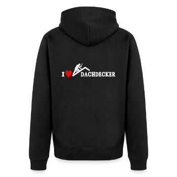Dachdecker Dachspengler Dachdecken Dachklempner - Unisex Premium Bio Zip Hoodie - Schwarz - Hinten - Nico (187cm)