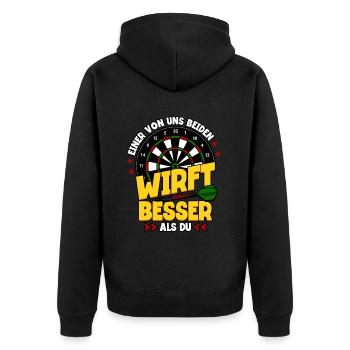Darts Dartspieler - Unisex Premium Bio Zip Hoodie - Schwarz - Hinten - Nico (187cm)