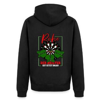 Ruhe Der Meister Wirft Darts Dartspieler - Unisex Premium Bio Zip Hoodie - Schwarz - Hinten - Nico (187cm)