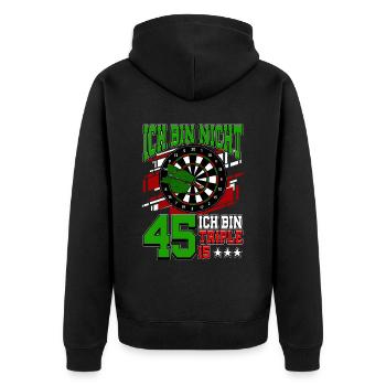 Ich bin nicht 45 ich bin Triple 15 - 45. - Unisex Premium Bio Zip Hoodie - Schwarz - Hinten - Nico (187cm)