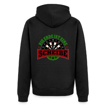 Die Erde ist eine Scheibe Darts Dartspieler - Unisex Premium Bio Zip Hoodie - Schwarz - Hinten - Nico (187cm)