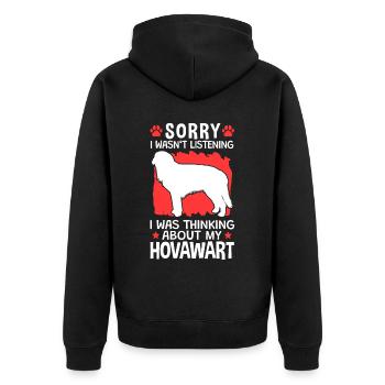 An Hovawart gedacht deutscher Bauernhund - Unisex Premium Bio Zip Hoodie - Schwarz - Hinten - Nico (187cm)