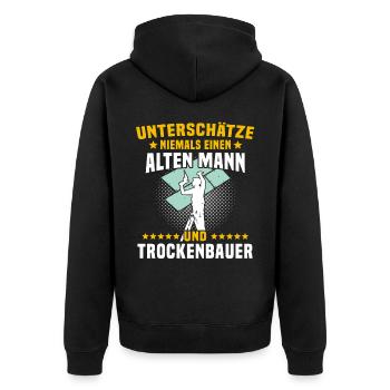 Trockenbaumonteur Sprüche Trockenbauer Geschenk - Unisex Premium Bio Zip Hoodie - Schwarz - Hinten - Nico (187cm)