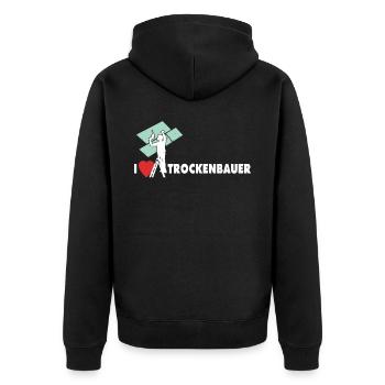 Trockenbaumonteur Sprüche Trockenbauer Geschenk - Unisex Premium Bio Zip Hoodie - Schwarz - Hinten - Nico (187cm)