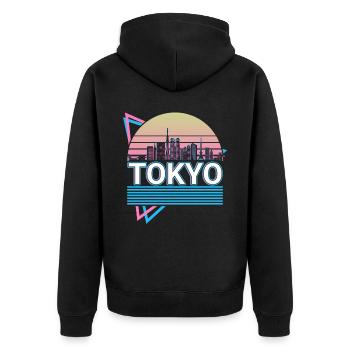 Tokyo City Skyline Cityscape Rétro - Veste à capuche bio Premium Unisexe - noir - Dos - Nico (187cm)