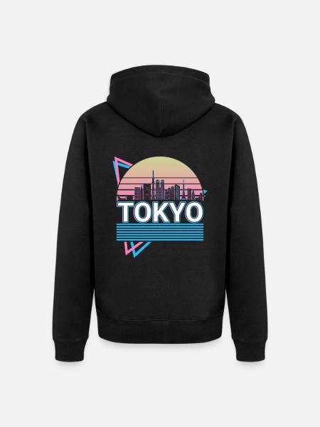 Tokyo City Skyline Cityscape Retro - Unisex Premium Organic Zip Hoodie - black