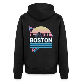 Boston City Skyline Cityscape Retro - Unisex Premium Organic Zip Hoodie - black - Back - Nico (187cm)