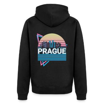 Praque City Skyline Paysage urbain Rétro - Veste à capuche bio Premium Unisexe - noir - Dos - Nico (187cm)